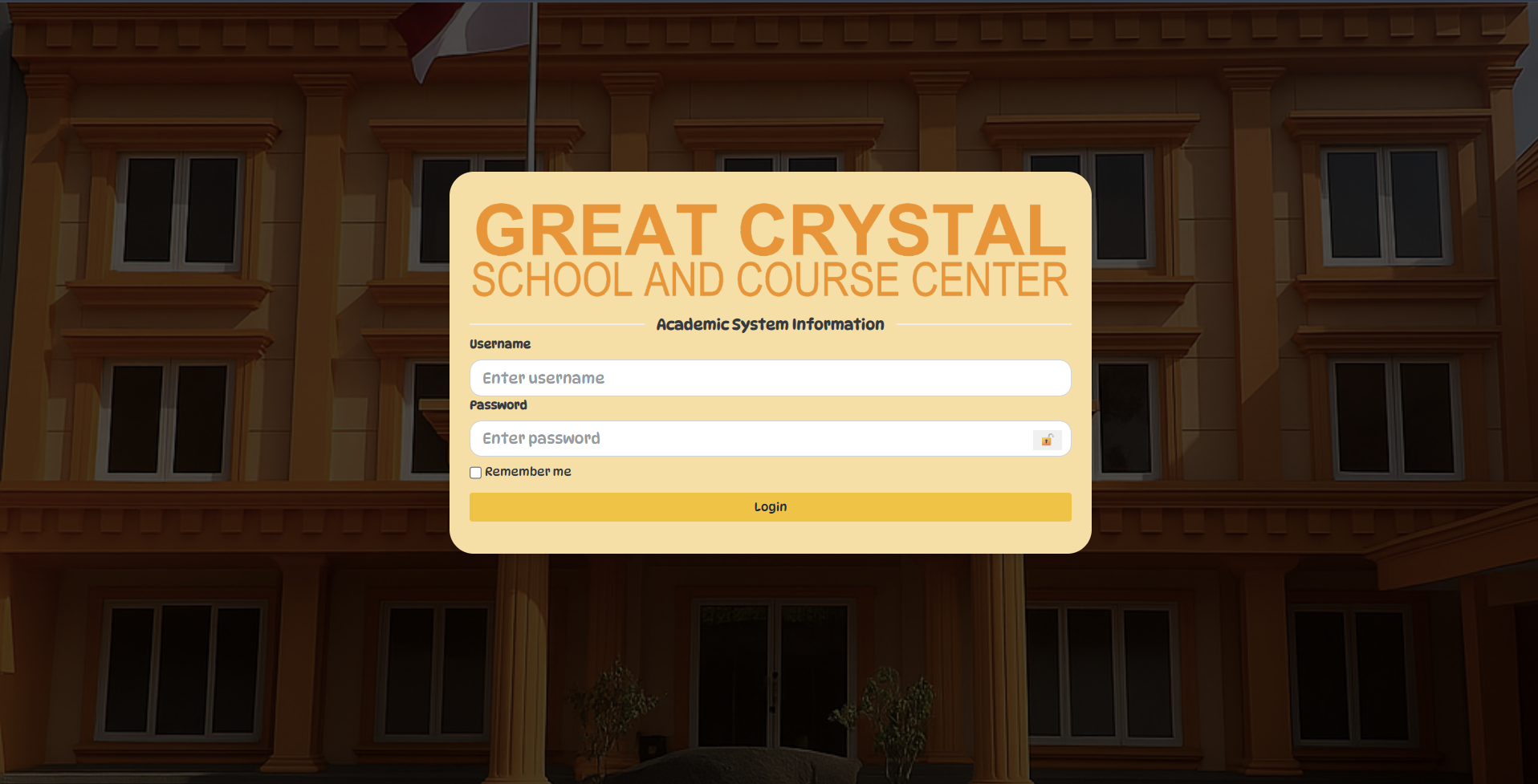 Great Crystal School academic portal login screen